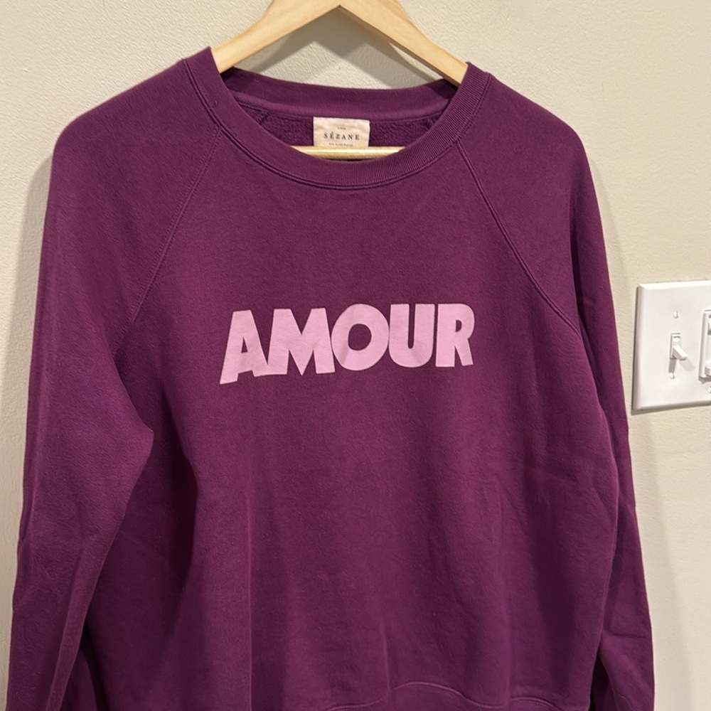SEZANE Retro “Amour” Sweatshirt in Purple sz L - Picture 3 of 8